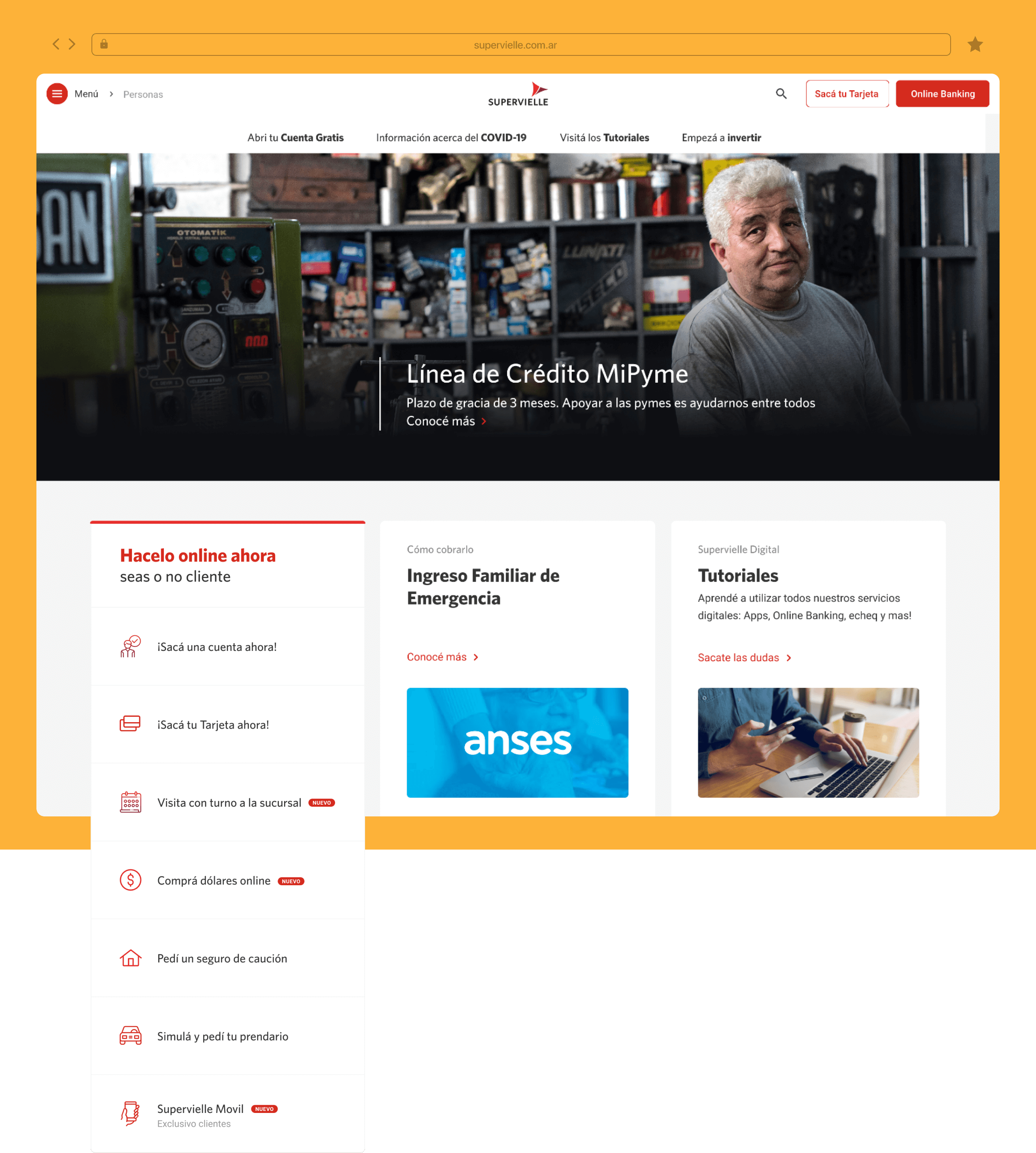 Image of the Main Page of the Supervielle website