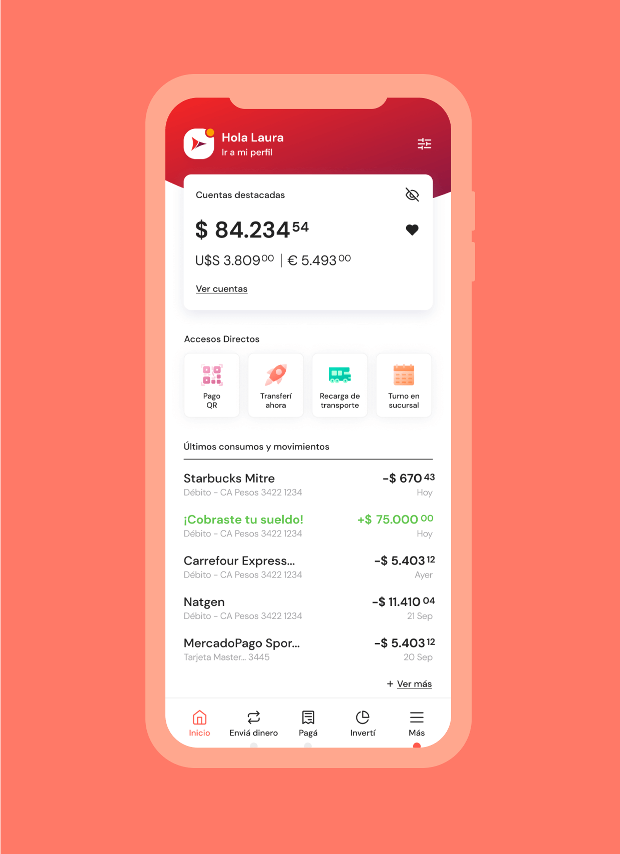 Image of the design proposal for Supervielle Mobile App