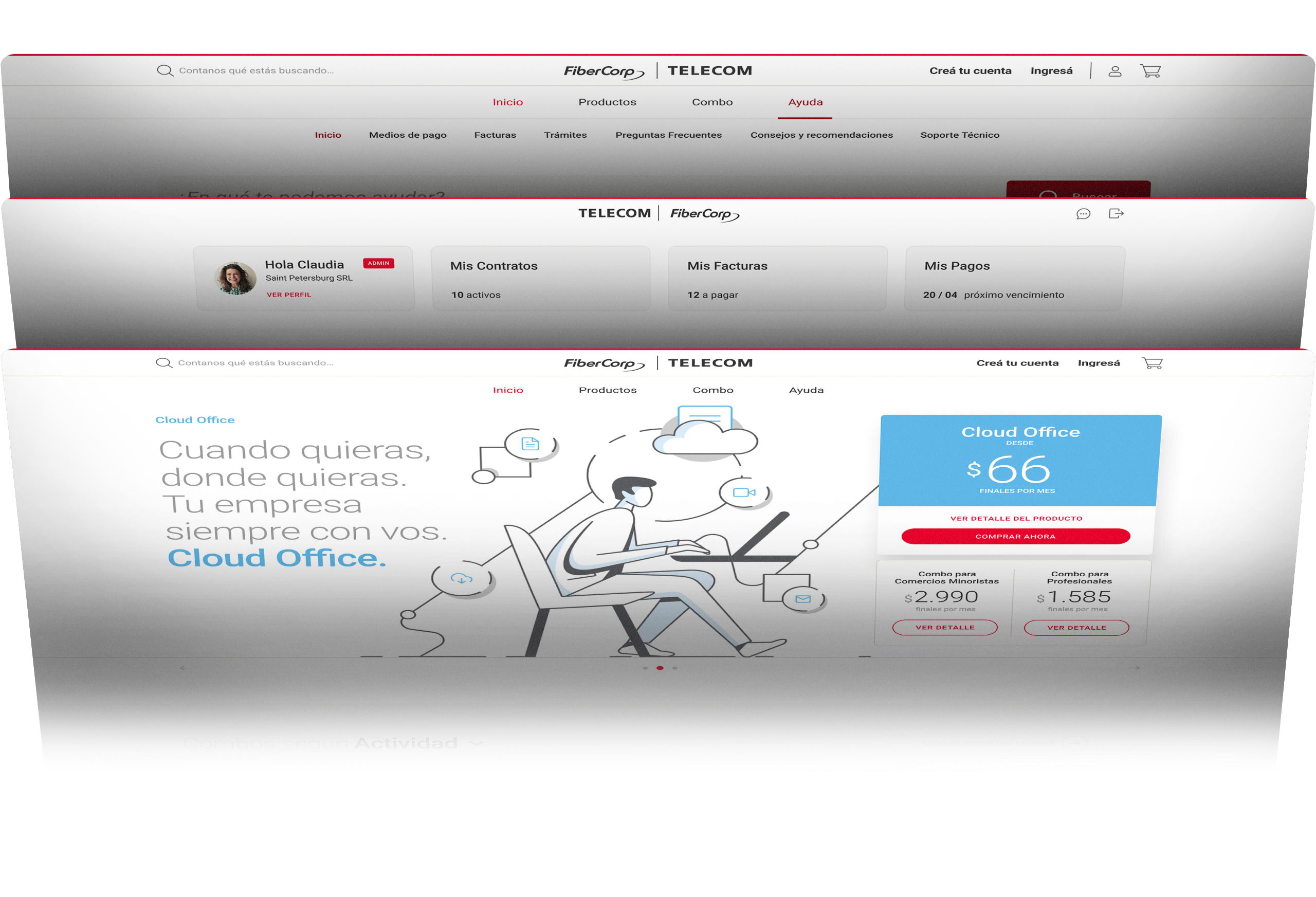 An image showing the main pages of the three platforms designed